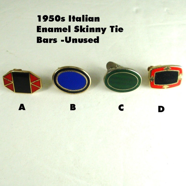 Tie Clips Cobalt 1950s Tie Clips Italian Enamel Tie Bars Green Red Jewelry For Dudes Art Deco Black Enamels Skinny Tie Bars