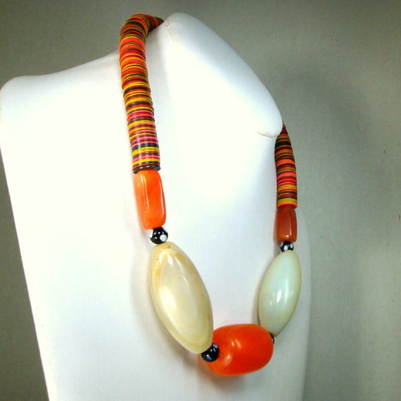 AFRICAN Trade Bead Necklace,  Giant White Agates,… - image 10