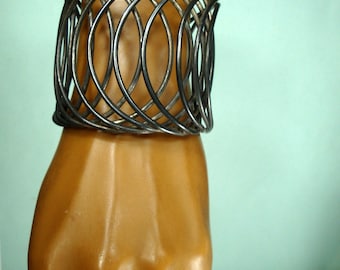 SALE, Wide Wire Circle Oxidized Silvery BLACK Cuff, Funky