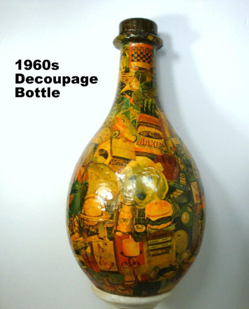 Decoupage Faux Vase 1960s Camp Craft ART Orange Varnished Etsy