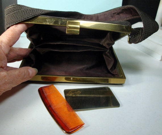 1940s Dark Chocolate Brown CORDE' Boxy Handbag wi… - image 9