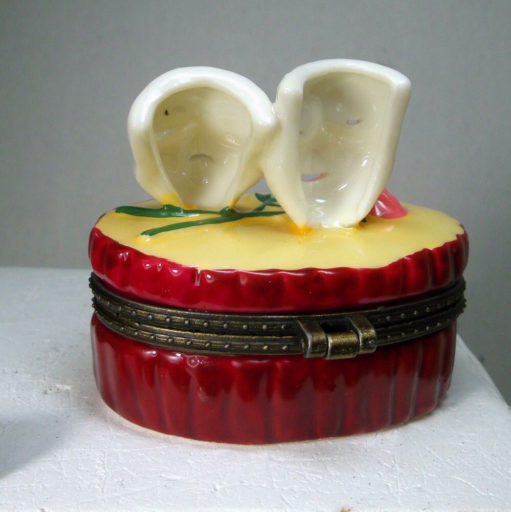 Comedy Tragedy Box, Porcelain Theater Mask Box, Limoges Copy Treasure ...