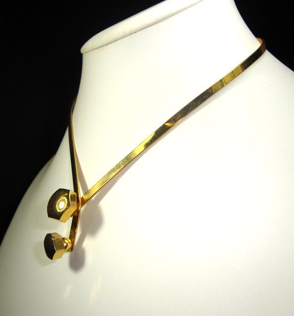 UNUSUAL Minimalist Gold Metal Neckring Necklace , Front Fold