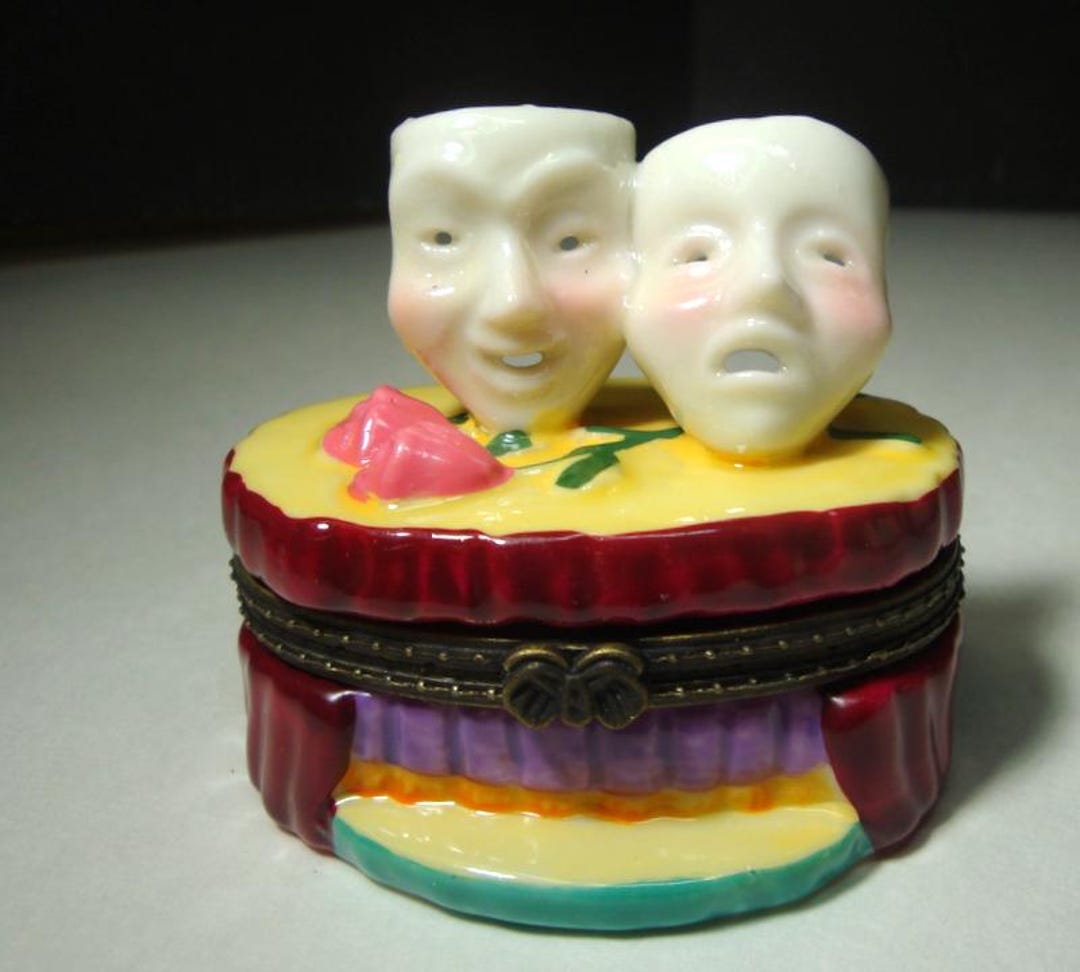 Comedy Tragedy Box, Porcelain Theater Mask Box, Limoges Copy Treasure ...