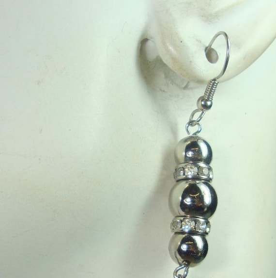 Long Black n Clear Rhinestone Drop Earrings, Brid… - image 10