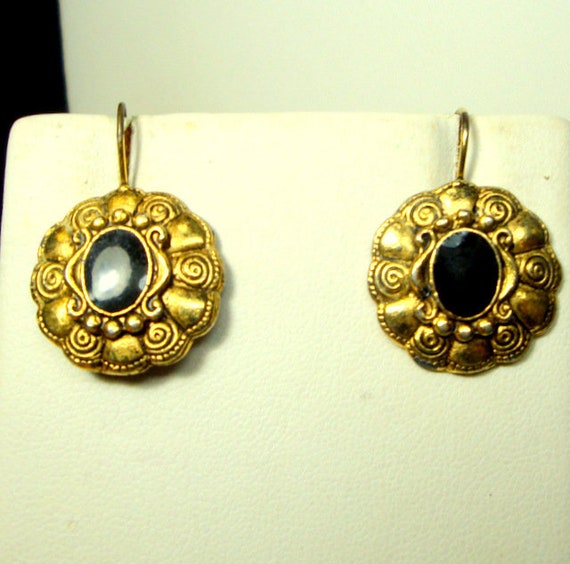 Victorian Goldtone Wire Earrings with Black Ename… - image 9