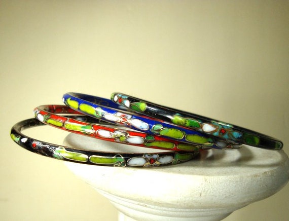 Vintage Chinese Cloisonne Bangle Bracelets: 1980s… - image 3