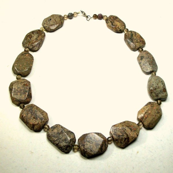 Genuine Natural Brown Jasper Stone & Faceted Smokey Topaz Spacer Bead Necklace, OOAK by Rachelle Starr