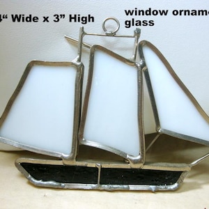 Nautical SAILBOAT Window Ornament in White & Black Stained Glass, Hand Made c. 1990s