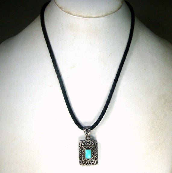 SALE, Sterling Southwest Turquoise Pendant on Bla… - image 3