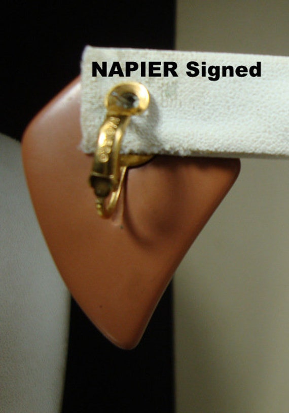 NAPIER Signed Art Moderne Earrings, Brownish Dust… - image 4