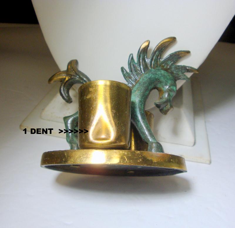 Vintage Brass Horse Toothpick Holder: Green Enamel Mohawk, Made in