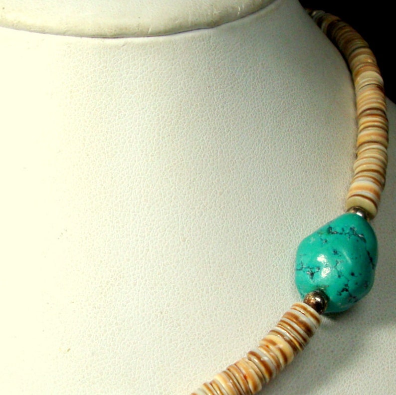 Surfer Turquoise N Shell Heishe Choker Southwest USA Clam - Etsy