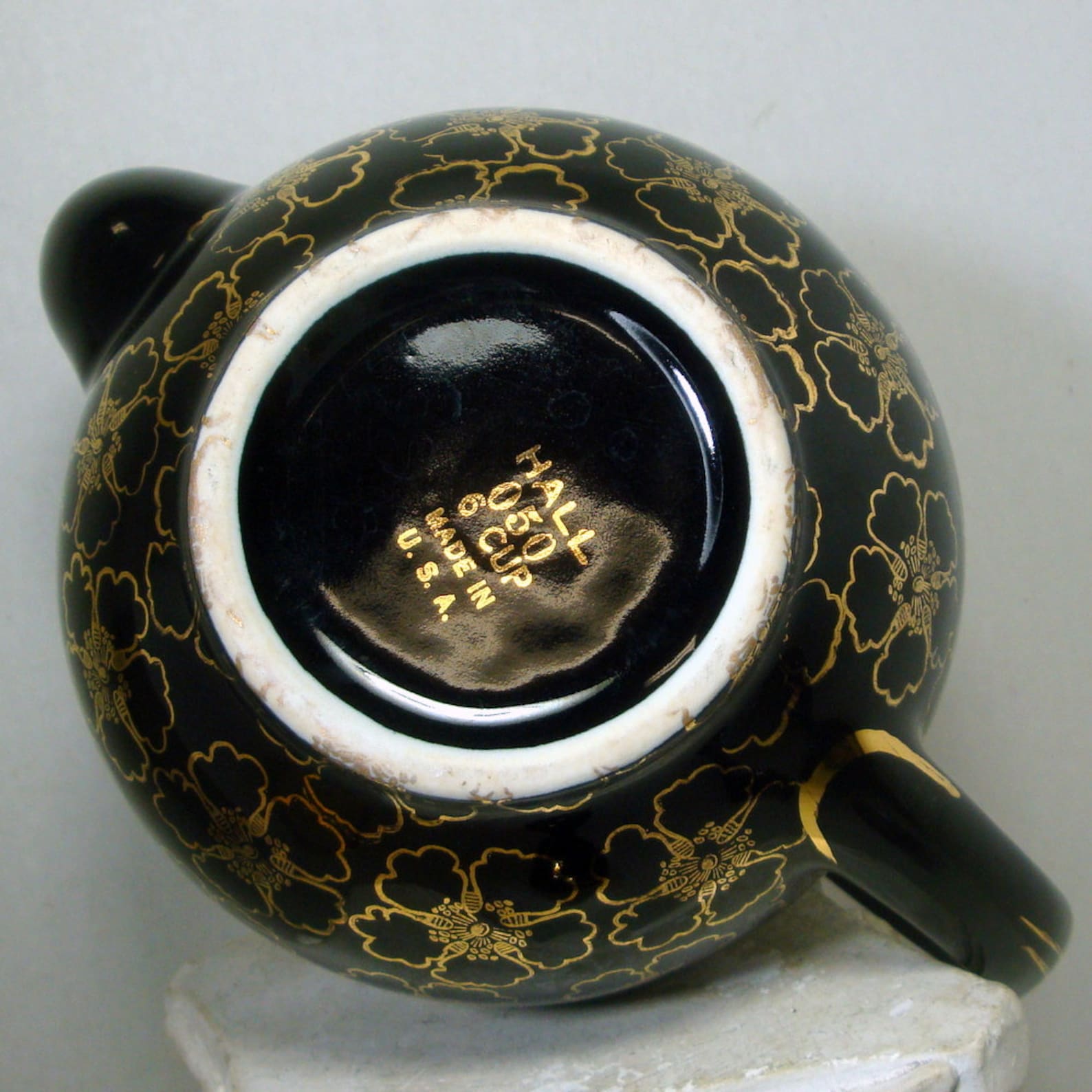Vintage HALL Black Teapot Gold Flower Blossoms Style 050 6 Etsy