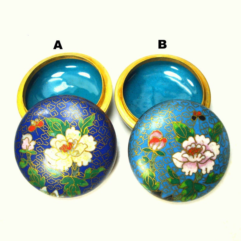 Green /& Gold Floral Cobalt Style A Chinese 1980s Vintage PEONY Enamel Stash 2 Part Box Cloisonne Box Pink Small Dresser Box Blue