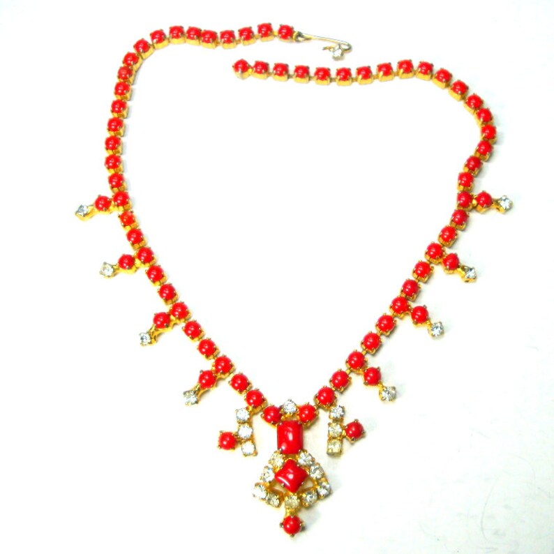 RED Rhinestone CHOKER Necklace Prong Set Opaque Crimson Etsy