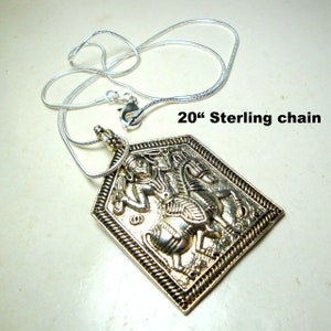 Warrior God on Horseback Pendant, Silvertone on 20&quot; Sterling Silver 925  Chain Necklace, Kalki Maybe, My Combo
