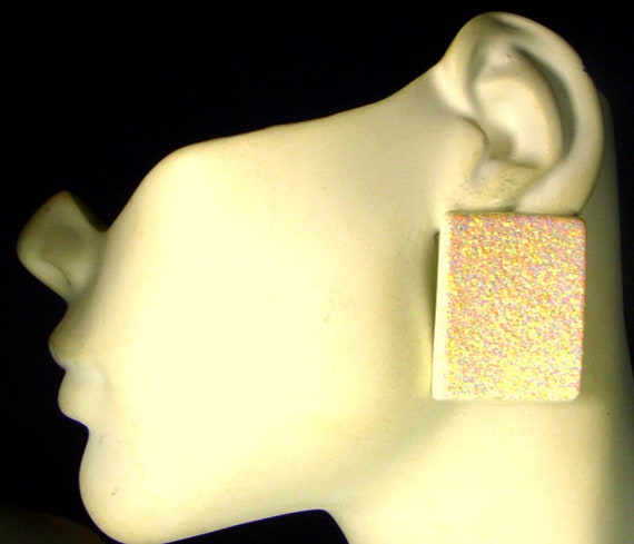 Pale Yellow Glitter Earrings: 1970s MOD Rectangul… - image 1