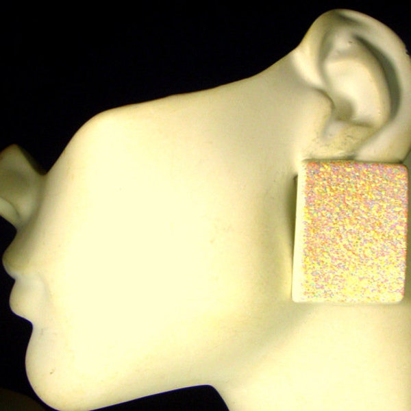 SALE, Pale Yellow Glitter Rectangular Post Earrings, 1970s MOD Minimalist but Trashy Geometry, Metal, Unused By Hugo