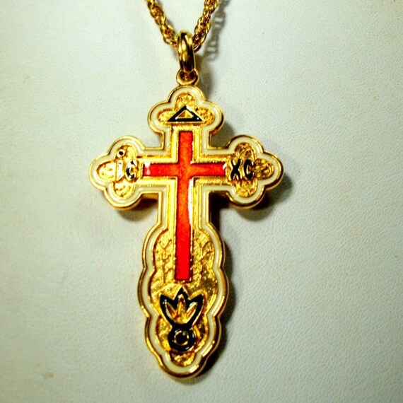 Orthodox Christian Gold & Red Easter Cross Pendant on Goldtone | Etsy