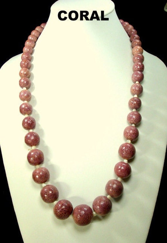 CORAL, Mauve Bead Necklace with White MOP Spacers,