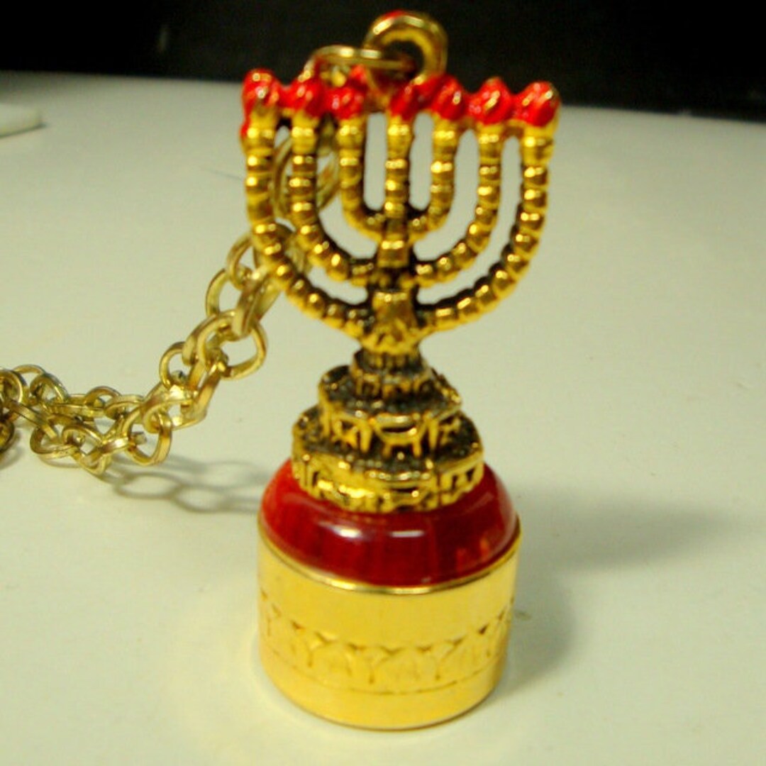 Judaica, Menorah. Candelabra, Hanukah Pendant on Chain Necklace, Style of Hebrew Religious