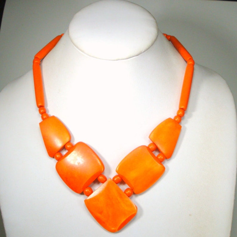 Happy Summer BOHO Beaded Bib Tribal Classic Burnt ORANGE Oxbone Bead Necklace