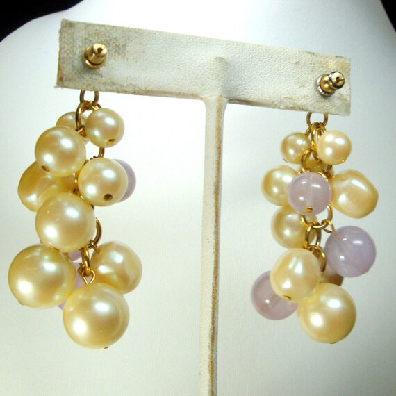 SALE, Long White Pearl n Lavender Grape Bunch Dan… - image 6