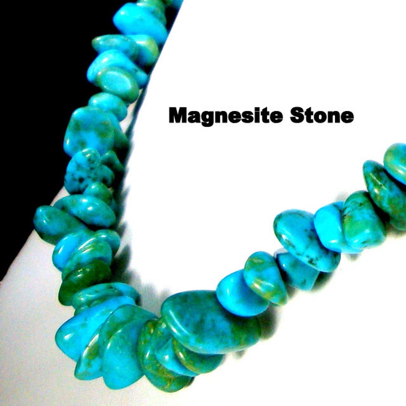 Tribal Magnesite or Howlite Nugget Bead Necklace, Turquoise Color Gemstone Beads, OOAk R Starr image 5