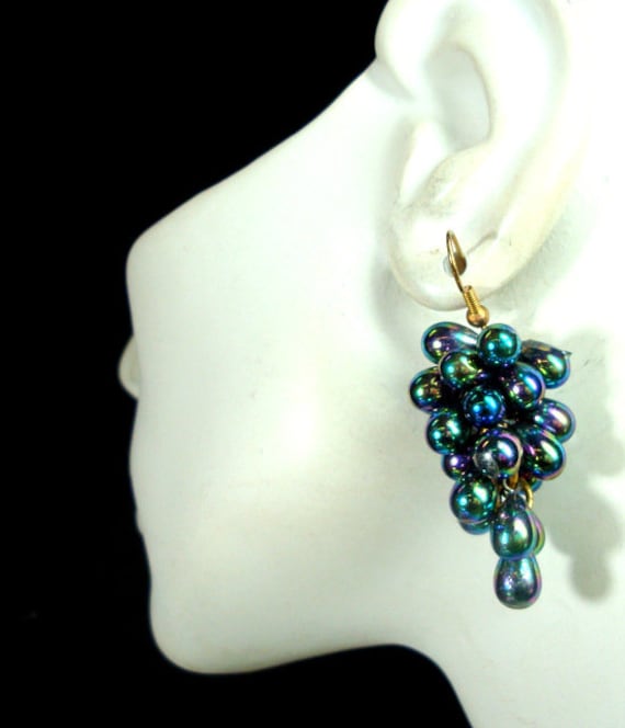 SALE, Blue Purple Grape Earrings, Beautiful Auror… - image 2