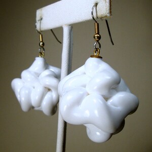 SALE, Big White Dangle Earrings, 1970s Resin Handmade Popcorn Shape Balls, My Design Back then, OOAK, Rachelle Starr image 3