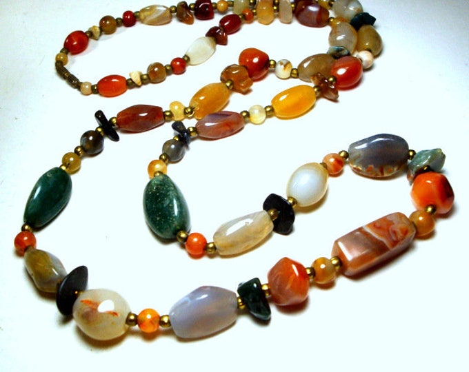 Agate Stone BEGGAR Beads, 1960s, Authentic Hippie Necklace, 34 Inches ...