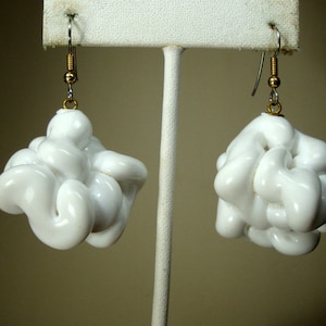 SALE, Big White Dangle Earrings, 1970s Resin Handmade Popcorn Shape Balls, My Design Back then, OOAK, Rachelle Starr image 1