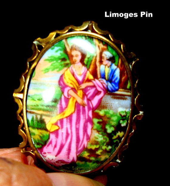 French LIMOGES Cameo Pin, Lovely Porcelain Lady On