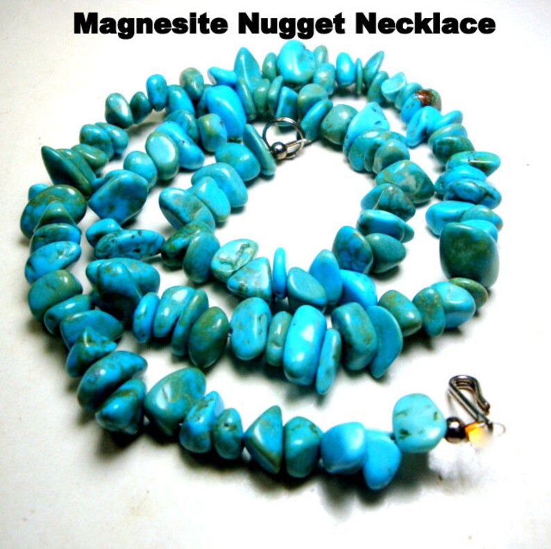 Tribal Magnesite or Howlite Nugget Bead Necklace, Turquoise Color Gemstone Beads, OOAk R Starr image 6