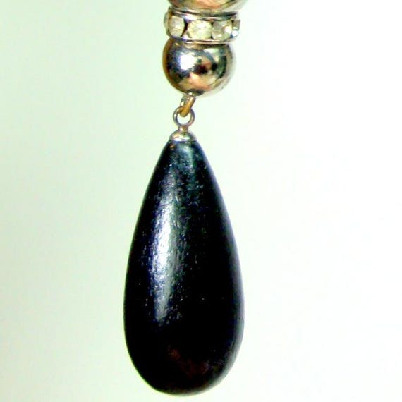 Long Black n Clear Rhinestone Drop Earrings, Brid… - image 5