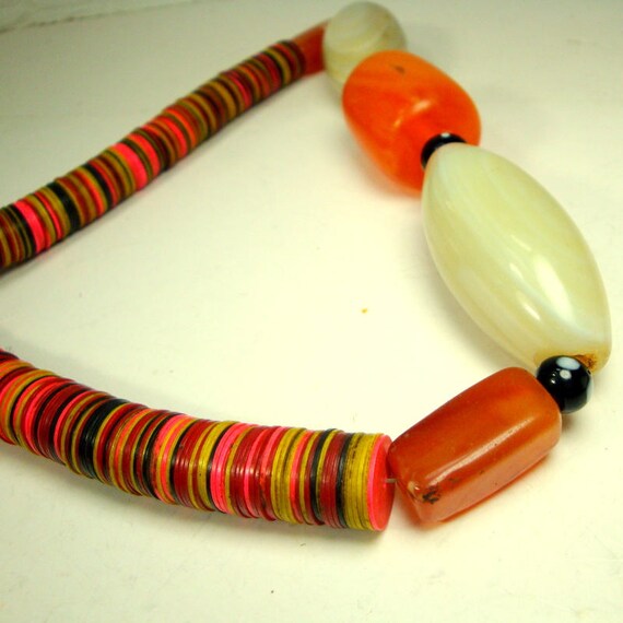 AFRICAN Trade Bead Necklace,  Giant White Agates,… - image 7