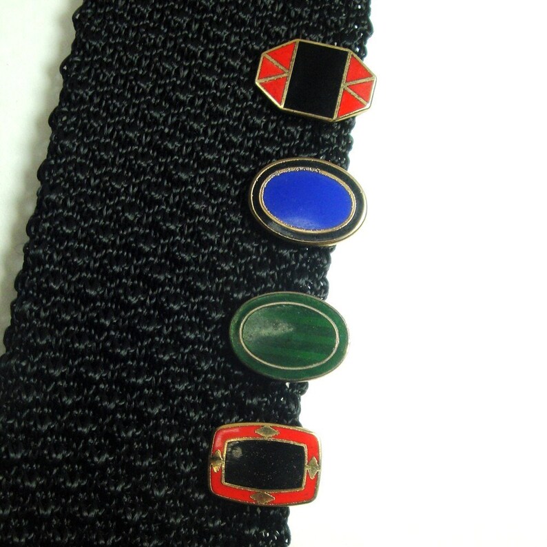 Tie Clips Cobalt 1950s Tie Clips Italian Enamel Tie Bars Green Red Jewelry For Dudes Art Deco Black Enamels Skinny Tie Bars