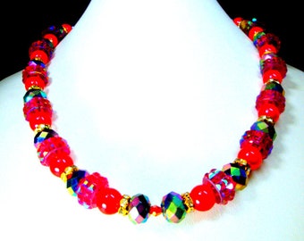 POW, Red Trashy GLaM Statement Glittery Rhinestones Bead Necklace, OOAK by  Rachelle Starr, Drama Queen Hot For Holiday