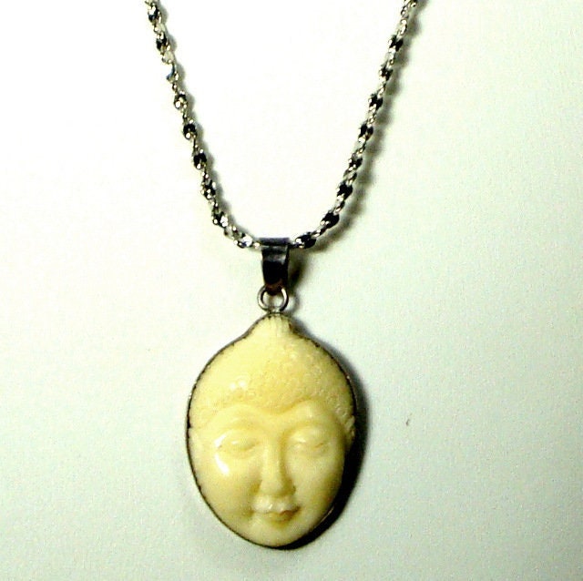 ZEN Oxbone Bodhisatva Pendant, Bezel Set, on Silvertone