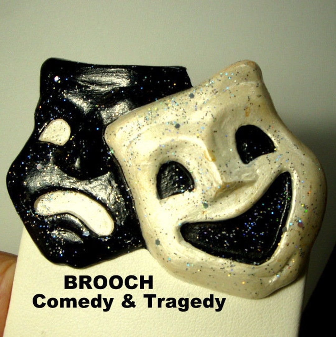 Tragedy Comedy Brooch, Ceramic Black White Theater Mask Pin, Masks Smiling  & Frowning, 1980s, Thespians, Actors, Drama Queens 