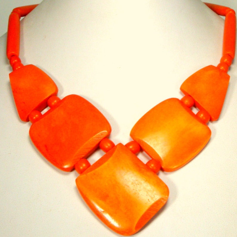 Happy Summer BOHO Beaded Bib Tribal Classic Burnt ORANGE Oxbone Bead Necklace