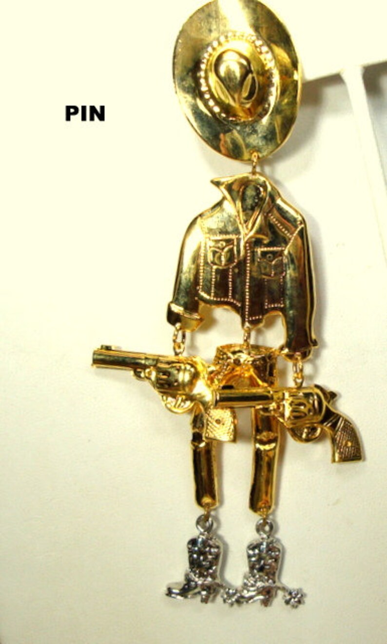 LONG Articulated Cowboy Pin Western Guy w 10 Gallon Hat Etsy
