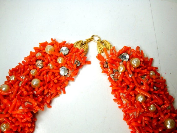 Red Branch CORAL Handsewn Collar Necklace, with P… - image 6