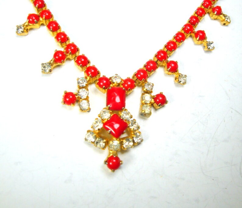 RED Rhinestone CHOKER Necklace Prong Set Opaque Crimson Etsy