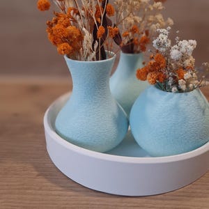 3er Vasen-Set in Pastellblau | Moderne Deko-Vasen – Optional mit Trockenblumen | Handgemachte Tischdeko | 3D Vasen