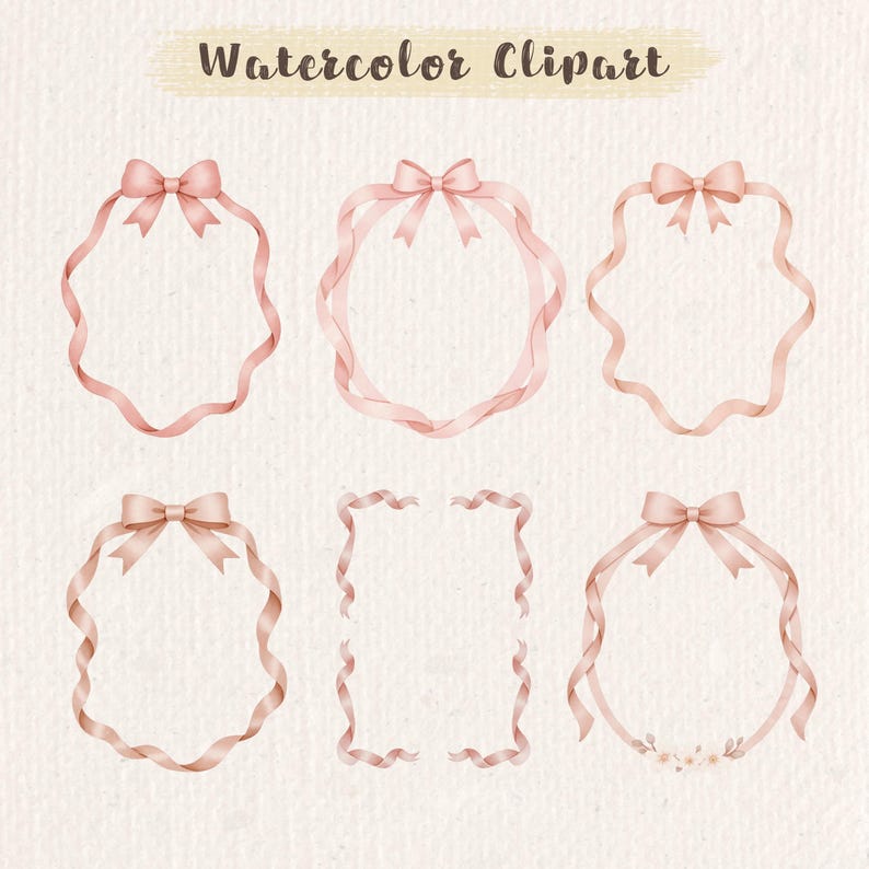 Pink Ribbon Frame R Romantic Pink Bows & Frames Clipart Bundle, Pink Ribbons Border ...