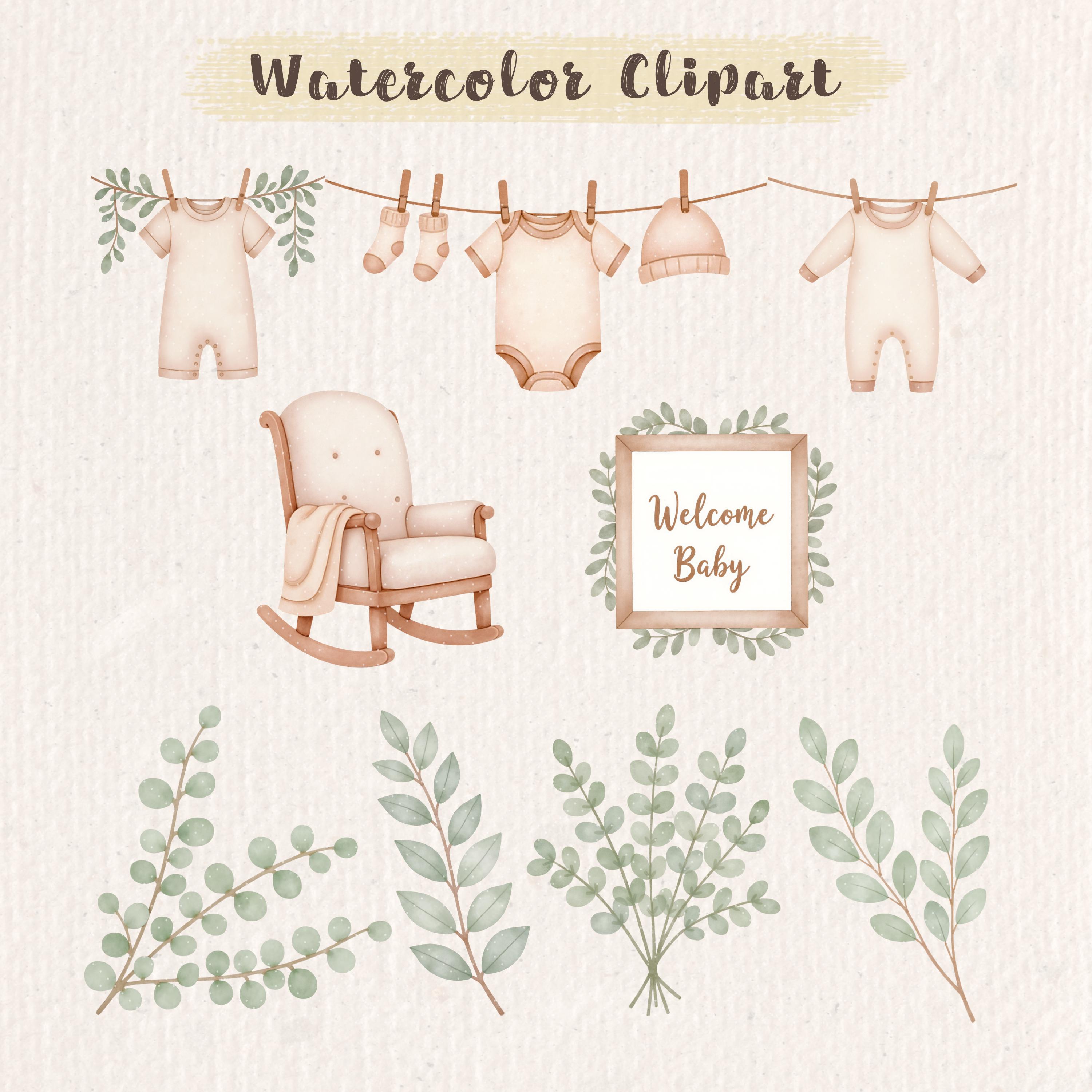 Watercolor Neutral Baby Shower Clipart Bundle, Boho Beige Gender ...