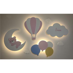 Kinderzimmer Wandlampe 4er-Set - Wolke, Ballon, Bär, Heißluftballon Nachtlichter, Babyzimmer Dekor, Babyparty Geschenk