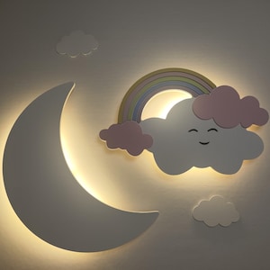 Nursery Decor Wall Lamp Set of 2 – Moon & Rainbow Cloud Night Lights, Nursery Wall Lamp, Baby Room Decor, Baby Shower Gift